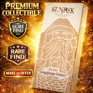 Vtg Longaberger Pottery St Nick Santa 10"Christmas Cookie Choclate Mold 1993 NIB